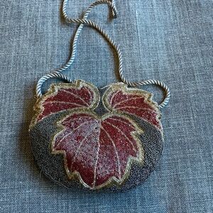 Elegant Beaded Evening Bag - Red, Silver, and Gold